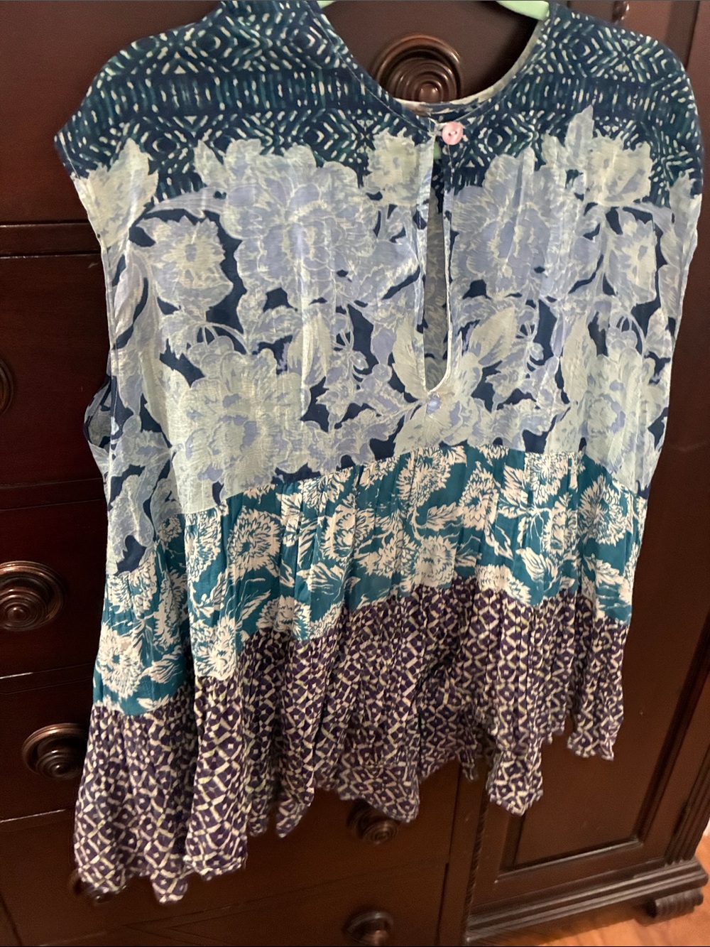 Free People Blue Floral Mixed-Print Sleeveless Tunic